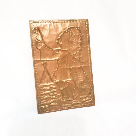 Vintage Kopper Kard Postcard Embossed Copper Card Indian Chief Ceremonial Dress - Picture 2 of 7